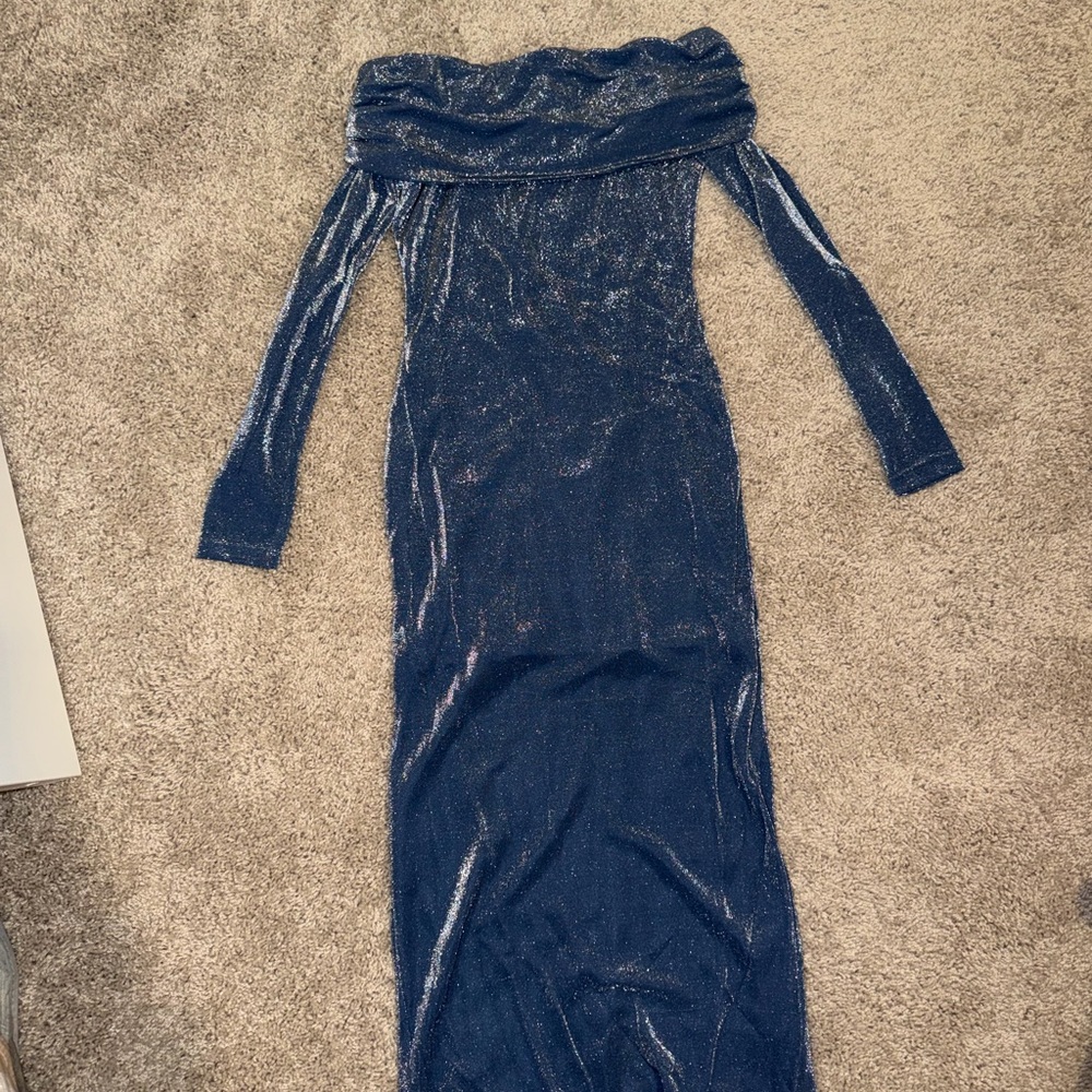 Elegant Blue Off-Shoulder Gown